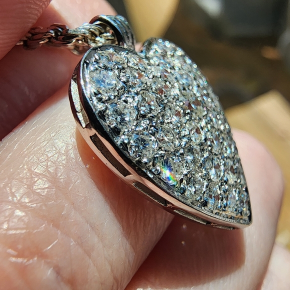 Stunning Vintage 14k White Gold 1.85ctw Diamond Heart Pendant + 16in Rope Chain - Picture 9 of 12